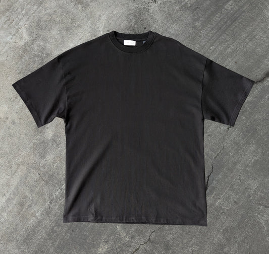 Luxury Cotton T-Shirt at 215GSM in the darkest black dye we could find. Dropped Shoulder and one inch collar.